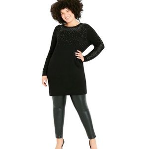 New Plus Size Black Sparkle Neck Tunic
